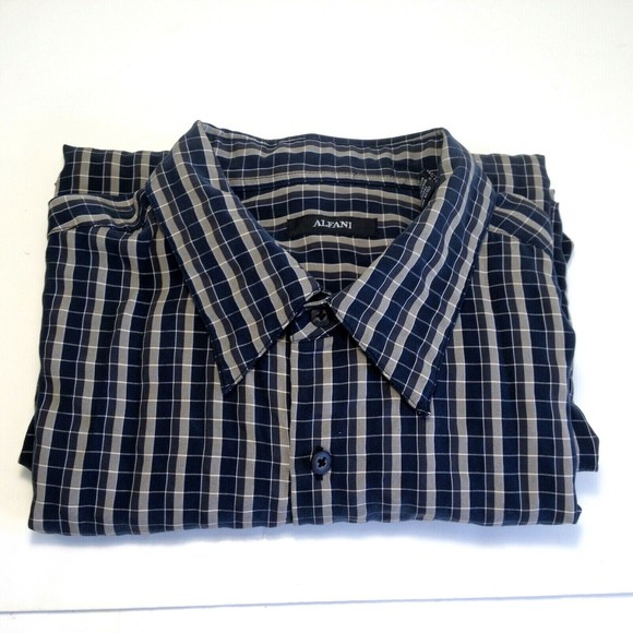 Alfani Mens Multicolor Plaid Stripes Button Up Dress Shirt Size XL Modal/Poly - Picture 7 of 7